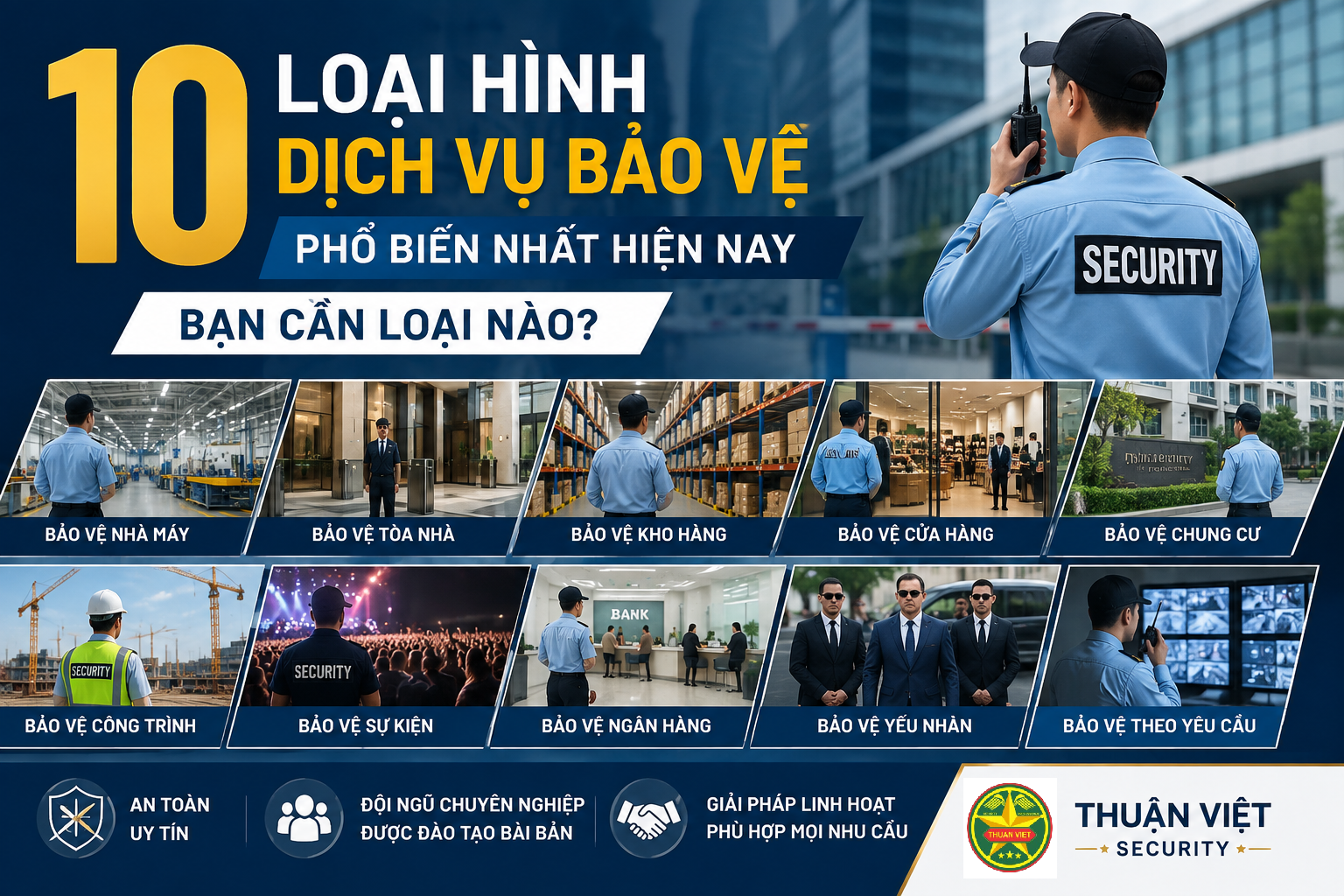 10 Loại Hình Dịch Vụ Bảo Vệ Phổ Biến Nhất Hiện Nay – Bạn Cần Loại Nào?